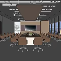 Modern Conference Room Interior With Large Meeting Table Ergonomic Chairs And City View Windows