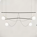 Modern Chandelier With Black Metal Frame And Hanging White Globe Bulbs In Interior Space