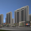 Modern Commercial Street With High Rise Buildings Retail Stores And Urban Landscape