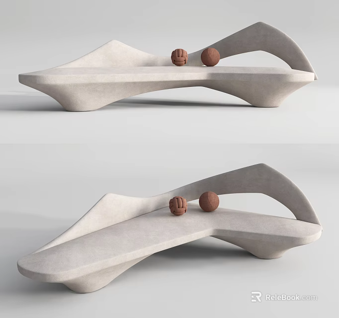 Modern Curved Sectional Sofa in Light Gray with Brown Decorative Balls 3d model 