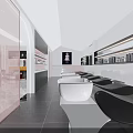 Modern Retail Store Interior With Glass Doors Display Shelves Bright Lighting And Art Painting