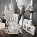 Elegant Decorative Ornament Set With White Vases Silver Candle Holders Seahorse Decor Photo Frames And Wall Decor