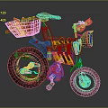Unique Creative Bicycle With Basket Brown Seat Orange Green Frame Flame Wheel And Headlight