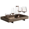 Stylish Wine Bottles And Wine Glasses On Modern Wooden And Black Trays With Elegant Design