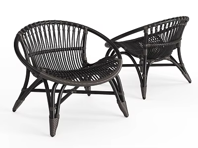 Stylish Black Wicker Leisure Chairs With Curved Backrest and Sturdy Legs for Outdoor Indoor Use 3d model