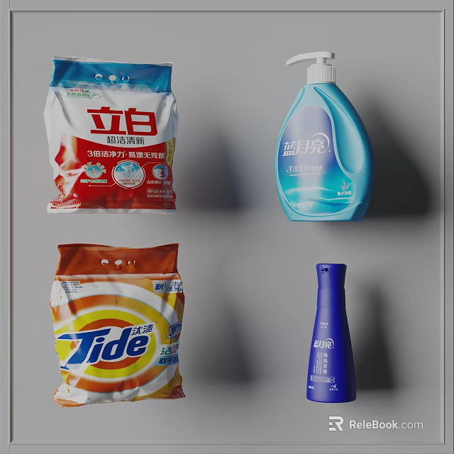 Essential Washing Daily Products Including Tide Liby Blue Moon Detergent Hand Wash And Liquid 3d model 