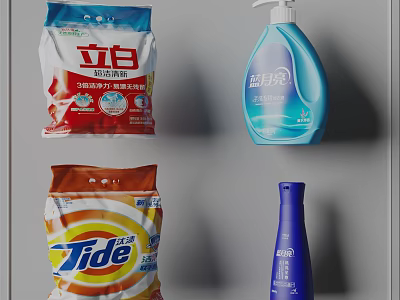 Essential Washing Daily Products Including Tide Liby Blue Moon Detergent Hand Wash And Liquid 3d model