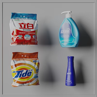Essential Washing Daily Products Including Tide Liby Blue Moon Detergent Hand Wash And Liquid 3d model