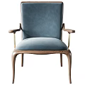 Modern Single Chair With Plush Fabric Wooden Legs And Gold Metal Armrests
