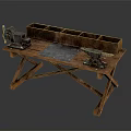 Sturdy Traditional Wooden Workbench Featuring Vise Anvil And Divided Storage Sections