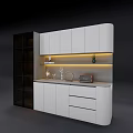 Modern White Sideboard With Glass Door Cabinet LED Lighting And Decorative Items