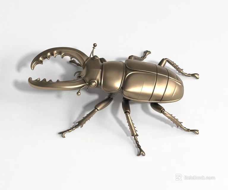 Golden Metallic Beetle Landscape Sculpture With Large Pincers And Realistic Exterior Design 3d model 