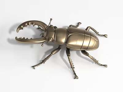 Golden Metallic Beetle Landscape Sculpture With Large Pincers And Realistic Exterior Design 3d model