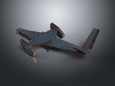 Dark Sci-Fi Aircraft with Multiple Wings Thrusters and Complex Textures on Gray Gradient Background 3d model