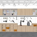 Hardware Tools Display in Organized Workshop with Wooden Cabinets Pegboard Wall and Orange Bins
