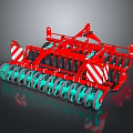 Red Agricultural Disc Harrow with Green Wheels and Multiple Disc Blades for Efficient Soil Preparation