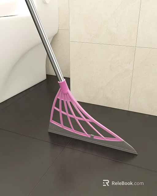 Pink Floor Cleaning Squeegee with Metal Handle and Grid Design 3d model