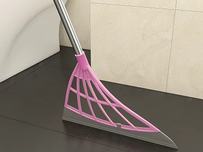 Pink Floor Cleaning Squeegee with Metal Handle and Grid Design 3d model