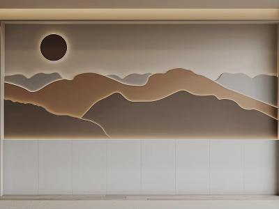Modern Background Wall with Layered Mountain Pattern Circular Decoration and Warm Illuminated Design 3d model