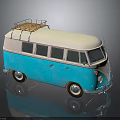 Classic Blue And White Volkswagen Van With Roof Rack And Retro Design