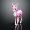 Adorable Pink Fawn Toy With White Spots Standing On Black Surface And Reflection