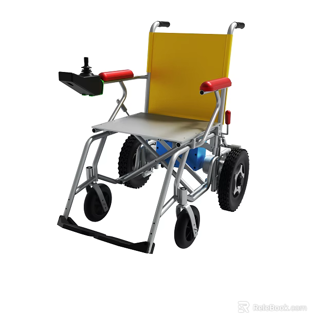Electric Wheelchair With Yellow Seat Red Armrests And Black Wheels 3d model 