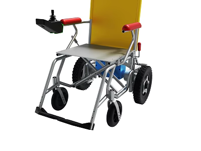 Electric Wheelchair With Yellow Seat Red Armrests And Black Wheels 3d model