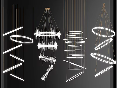 Elegant Modern Chandelier With Geometric Rings And Hanging Metallic Frames 3d model