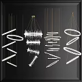 Elegant Modern Chandelier With Geometric Rings And Hanging Metallic Frames