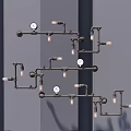Industrial Style Wall Lamp With Pipes Bulbs And Round Gauges On Gray Wall