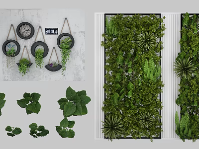 Indoor Green Plant Wall Design With Various Fresh Ferns And Decorative Leaves 3d model
