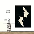 Modern Interior With Black White Silhouette Artwork And Marble Table Lamp 3d model