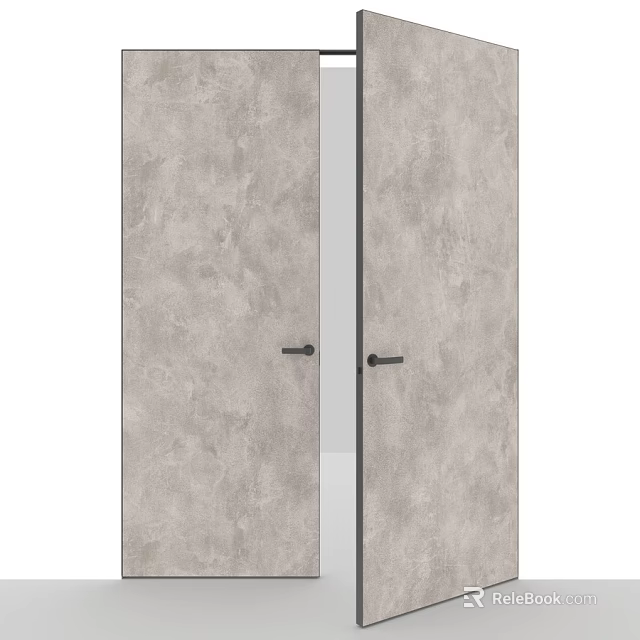 Double Swing Doors With Gray Textured Surface And Black Handles Design 3d model 