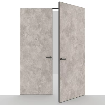 Double Swing Doors With Gray Textured Surface And Black Handles Design 3d model