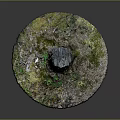 Wooden And Stone Decorative Pillar With Round Base And Greenery Accents