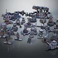 Cartoon Sci Fi Mechanical Scene With 3D Rendered Metal Structures Pipes Platforms And Towers