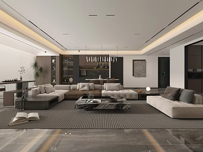 Modern Living and Dining Room Interior Design With Spacious Open Layout Sofa Coffee Table Rug 3d model