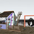 Beach Area With Thatched Hut Bar Swing Glowing Rings Starry Sunset Sky