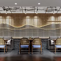 Elegant Reception Desk Area With Wooden Paneling Shelves Decor Pepsi Fridge And Seating