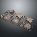 Traditional Village Building Models Showcase Various Roof Designs And Windmill Structure