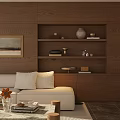 Modern Cozy Living Room Interior With Dark Wood Accent Wall And Plush Beige Sectional Sofa