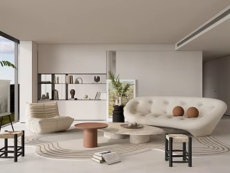 Quiet living room Cream home living room 3d model