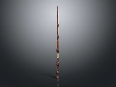 Traditional Wooden Long Pole Weapon With Decorative Carvings Sharp Tip And Handle 3d model