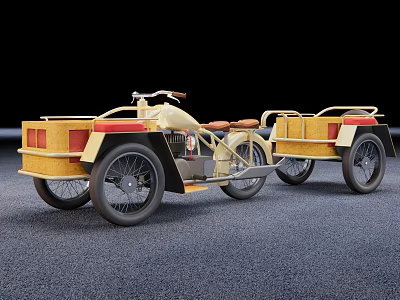 Vintage Motorcycle With Sidecar Cream Red Accents And Black Wheels Classic Design 3d model