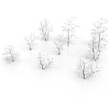 Scenic Winter Landscape With Multiple Bare Trees Standing on White Snowy Ground 3d model