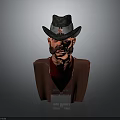 Realistic Male Character Bust With Black Hat Mustache Brown Vest And Red Shirt