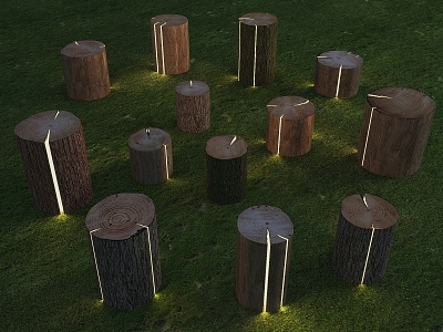 Modern wood pier landscape lights modern tree stump landscape lights wood stump garden lights grass lights grass slope lights 3d model