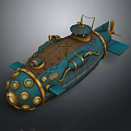 Steampunk Submarine Model With Teal Gold Finish Wooden Deck And Round Portholes