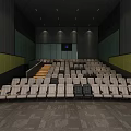 Modern Cinema Interior With Stepped Rows Of Seats Green Black Walls And Large Screen