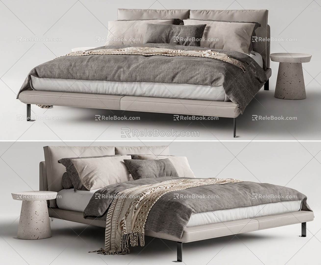 Fabric double bed 3d model